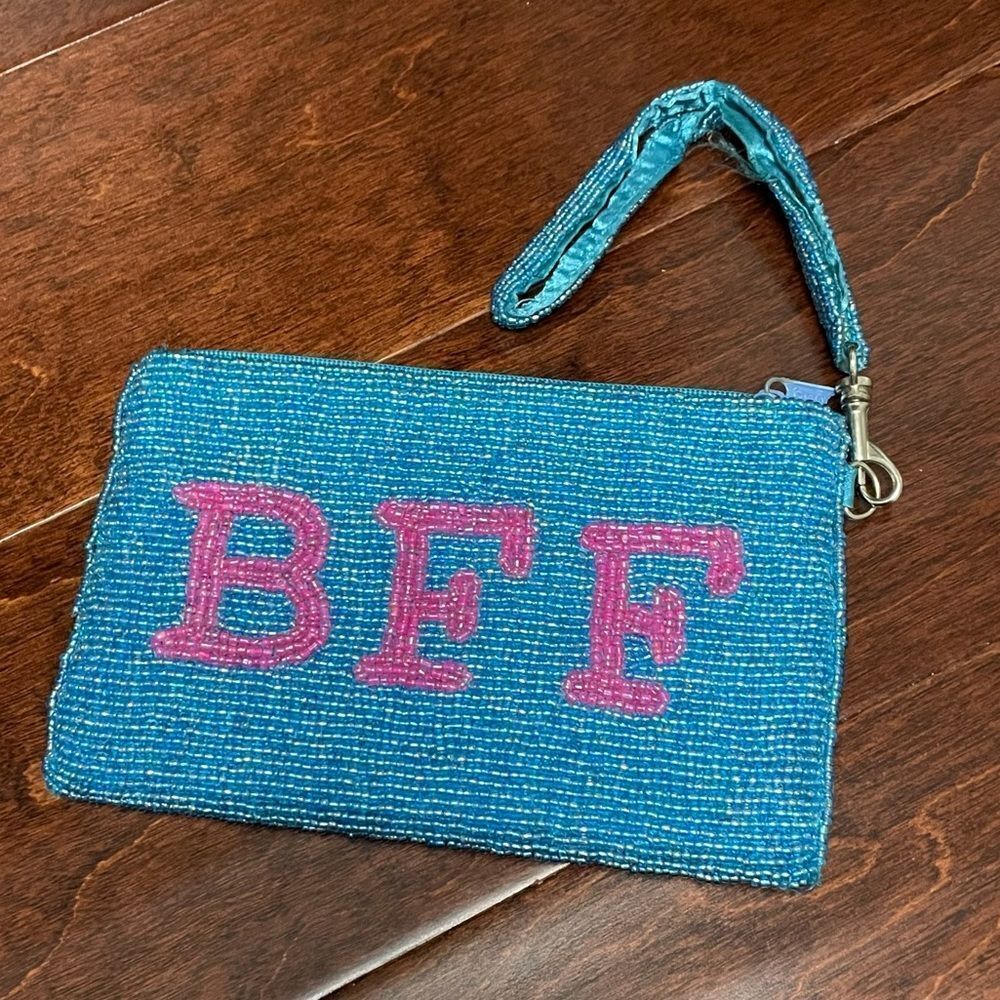 K.C. Malhan Blue and Pink BFF Beaded Wristlet